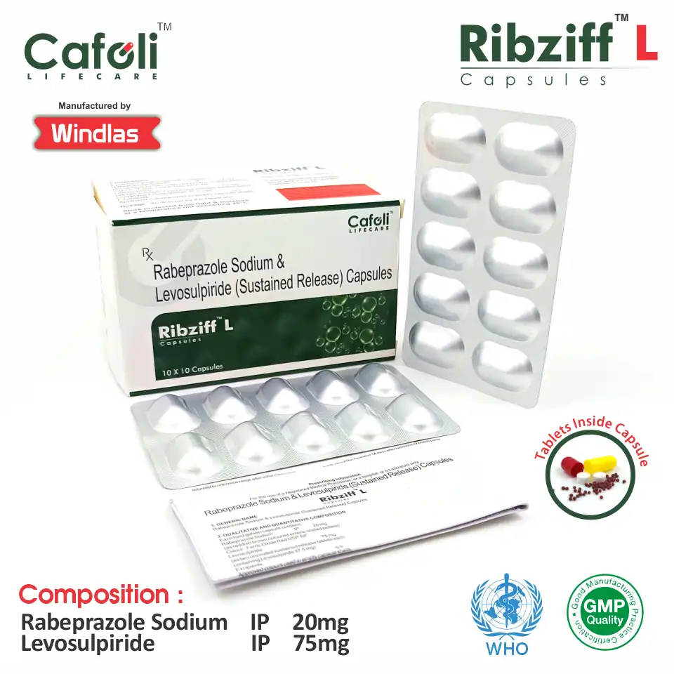 Levosulpiride (75mg) + Rabeprazole (20mg) at best price in PCD Pharma Franchise for Gastroesophageal Reflux Disease (GERD) treatment.